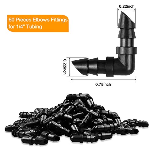 1/4" Drip Irrigation Elbow Fittings, 60 Pieces Barbed Corner 90 Elbow Connectors for 1/4 Inch Irrigation Tubing, Drip Line Elbows Parts for Garden Lawn Irrigation System - size: 4/7mm Elbows-60P