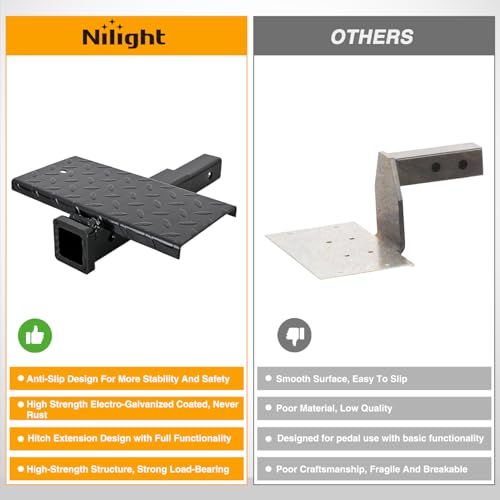 Nilight Hitch Extender with Step 2" Receiver 14"x7" Anti-Slip Diamond Plate - color: Hitch Extender with Step