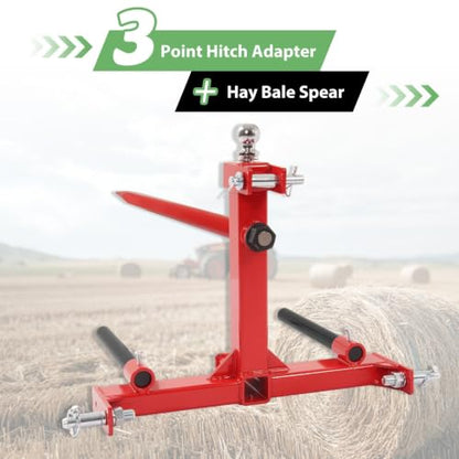Suitable for 3-Point Hay Bale Spear with 3000 LB Capacity - Cat 1 Tractor Receiver Hitch & Gooseneck Ball