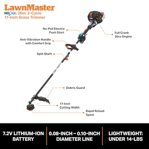 LawnMaster No-Pull 26cc 2 Cycle Engine 17'' Grass Trimmer, NPTGSP2617A - style: Straight Shaft 26CC 17Inch