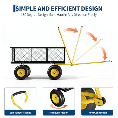 Garvee Steel Garden Cart Wagon,900 Lbs Wheelbarrow Yard Cart-Black&Yellow - color: Black Yellow, size: 900lbs