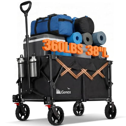 Gonex 38" L Collapsible Wagon Cart Foldable, 220L Folding Utility Cart - color: Black