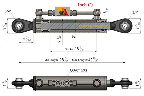 Hydraulic Top Link Cat. 1-1 with Locking Block 25 5/8” - 42 15/16” with 2 x Hoses