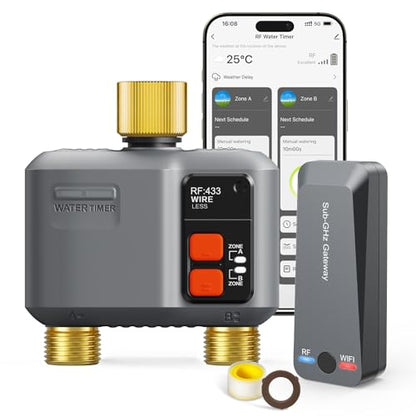 WiFi Sprinkler Timer 2 Zone, 984ft Range Smart Water Timer for Garden Hose - style: 2 Zone Brass Inlet & Outlet