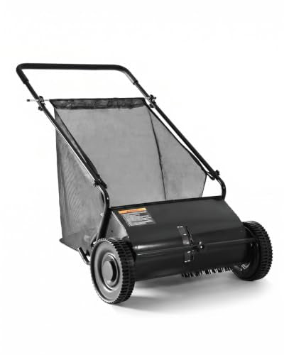 Push Lawn Sweeper, 27.5 in Yard Sweeper with 6 cu ft Bag - color: Black, size: 27.5 in