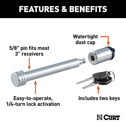 CURT 23025 Trailer Hitch Lock, 5/8-Inch Pin Diameter, Fits 3-Inch Receiver