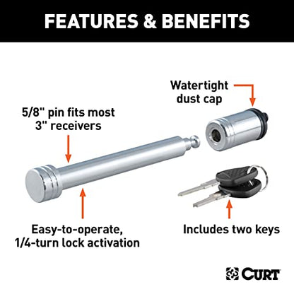 CURT 23025 Trailer Hitch Lock, 5/8-Inch Pin Diameter, Fits 3-Inch Receiver