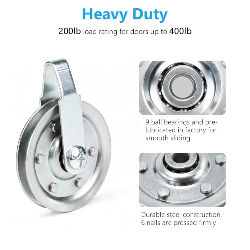 3" Heavy Duty Garage Door Pulley Kit, Blue White Zinc Plated, 3/8" Bore, 200 lb Load, 4 Sheave Pulleys, 2 Clevis Forks, 4 Bolts and Nuts - color: Silver