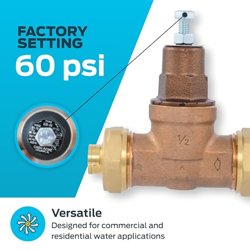 Cash Acme EB45 Pressure Regulating Valve, Double Union, 1/2 Inch Sweat, Metal Top, 60 PSI, PVA08M-DUSW-60 - size: 1/2 in., 60 PSI