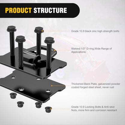 Nilight 1/2" Heavy Duty Trailer D Ring Tie Down Anchors with Backing Plates - color: Black, size: D Ring