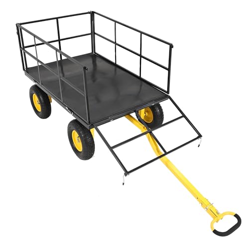 Heavy Duty 1500 lbs Steel Garden Cart, 3-in-1 Outdoor Utility Wagon with Removable Mesh Sides, 13" All-Terrain Wheels, 180° Rotating Handle for Lawn, Backyard, Farm & Gardening - color: Black