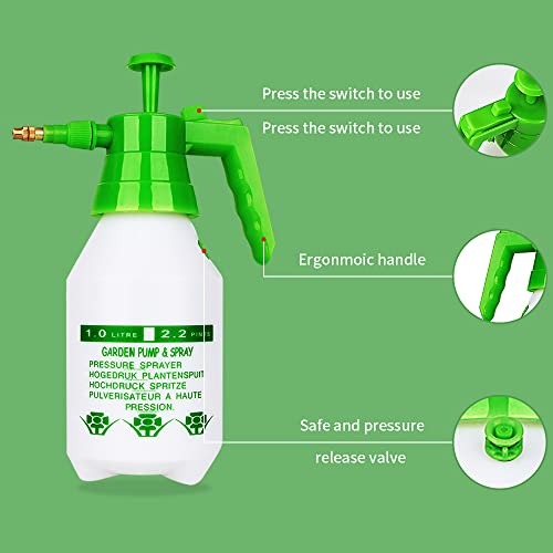 Garden Pump Sprayer,68oz/34oz Hand-held Pressure Sprayer Bottle for Lawn with Safety Value&Adjustable Nozzle, for Watering,Spraying Weeds,Home Cleaning and Car Washing,0.5 Gallon - size: 34oz