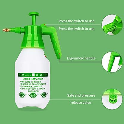 Garden Pump Sprayer,68oz/34oz Hand-held Pressure Sprayer Bottle for Lawn with Safety Value&Adjustable Nozzle, for Watering,Spraying Weeds,Home Cleaning and Car Washing,0.5 Gallon - size: 34oz
