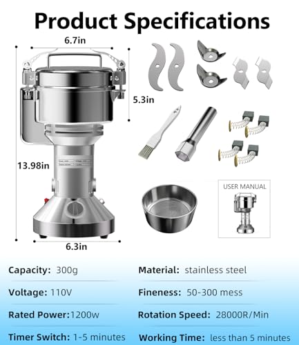 Electric Grain Mill 300g Flour Mill Home for Wheat Corn Rice Herbs Spices - size: 300g
