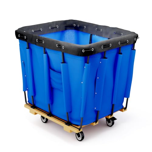 Industrial 12 Bushel Basket Trucks, Blue Vinyl Basket Bulk Truck, Knock Down Truck, 36" L X 26.8" W X 33.7" H Rolling Laundry Cart, Commercial Material Handling Cart with 4" Casters - color: 12 Bushel