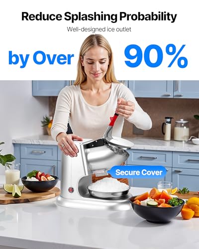 VEVOR Ice Crusher Machine, 220lbs Per Hour Electric 4 Blades Snow Cone Maker, Stainless Steel Shaved Ice Machine with Bowl and Cover, 300W 2000RPM Ice-Shaver for Home and Commercial Use, Silver - color: Silver