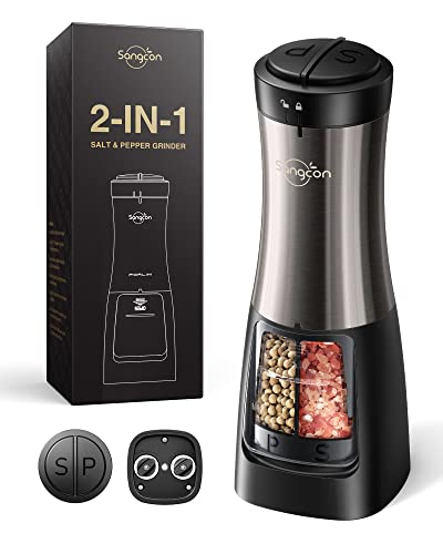 Sangcon 2-in-1 Automatic Electric Salt and Pepper Grinder with LED Light - color: Battery-Operated