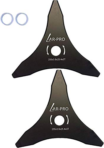 (2-Set) 10" x 3 Teeth Carbon Steel Brush Cutter Blades with Washers - 2 Blades and 2 Washers - Blades for 20mm or 25.4mm Arbor - Compatible with Husqvarna, Stihl, Ego, and More - size: 10" x 3（2-Pack), style: Basic