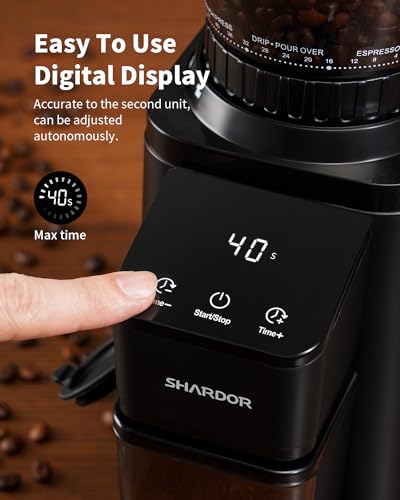 SHARDOR Conical Burr Coffee Bean Grinder, Anti-Static, 48 Settings, Black - color: Black