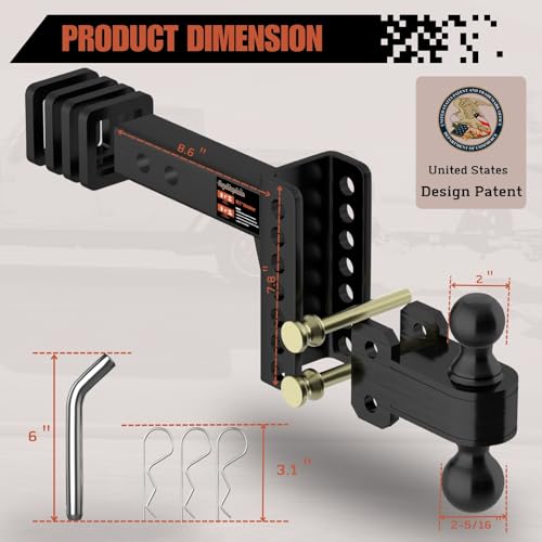 2" Adjustable Trailer Hitch, Dual Ball Hitch, 4 inch Rise/Drop - size: 4 inch