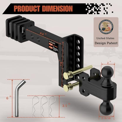 2" Adjustable Trailer Hitch, Dual Ball Hitch, 4 inch Rise/Drop - size: 4 inch
