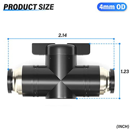 TAILONZ 4mm OD Push-to-Connect Fitting Ball Control Valve BVU-4 3Pcs - size: 4mm OD/3PCS
