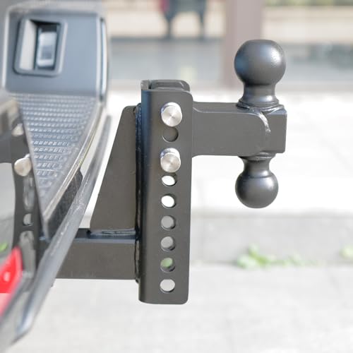 Adjustable Trailer Hitch Ball Mount for 2 Inch Receiver, 6" Drop/Rise Tow Hitch with 2" & 2-5/16" Dual Ball, Heavy Duty 20,000 LBS Capacity Truck Hitch Receiver, Powder Coated Steel with Hitch Lock
