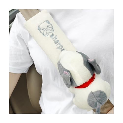 Wevdn 2 PCS Cute Car Seat Belt Pads, Soft Comfortable Cartoon Seat Belt Strap Cover Cushion Pad, Universal Shoulder Strap Pad for Seatbelt and Bag Backpack Strap, Car Accessories (Beige Dog) - color: Beige Dog
