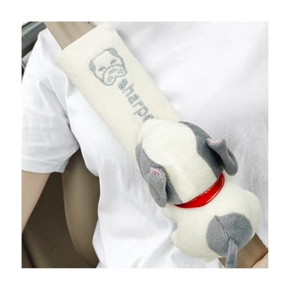 Wevdn 2 PCS Cute Car Seat Belt Pads, Soft Comfortable Cartoon Seat Belt Strap Cover Cushion Pad, Universal Shoulder Strap Pad for Seatbelt and Bag Backpack Strap, Car Accessories (Beige Dog) - color: Beige Dog