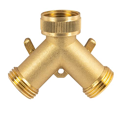Hourleey Brass Garden Hose Splitter (2 Way), Solid Brass Hose Y Splitter 2 Valves with 2 Extra Rubber Washers (4 Pack) - size: 4 Pack - 2 Way