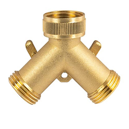 Hourleey Brass Garden Hose Splitter (2 Way), Solid Brass Hose Y Splitter 2 Valves with 2 Extra Rubber Washers (4 Pack) - size: 4 Pack - 2 Way