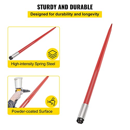 Mophorn Hay Spear 49" Bale Spear 4500 lbs Capacity, Bale Spike Quick Attach Square Hay Bale Spears 1 3/4" wide, Red Coated Bale Forks, Bale Hay Spike with Hex Nut & Sleeve for Buckets Tractors Loaders - size: 49"