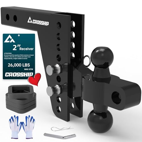 Adjustable Trailer Hitch Ball Mount for 2″ Receiver – Heavy Duty Tow Hitch with Dual 2″ & 2-5/16″ Balls, Height Adjustable for Trucks, RVs, Campers & Trailers (Up to 26,000lbs GTW) - CROSSHIP - size: 2" 6Drop-Dual Ball