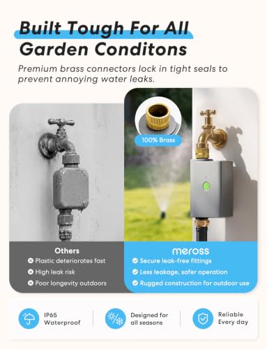 meross WiFi Water Timer for Garden Hose, Brass Inlet & Outet, Rain Skip - color: Gray, size: Timer with Hub