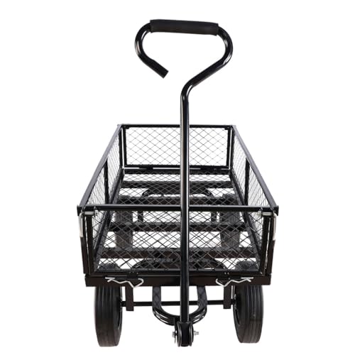 1000 lbs Heavy Duty Steel Garden Cart, 2-in-1 Convertible Utility Wagon with Removable Mesh Sides & Flatbed, 10" Solid No-Flat Tires, 180° Rotating T-Handle Yard Cart for Lawn, Farm, Warehouse,Black - color: Black