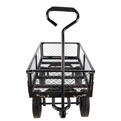 1000 lbs Heavy Duty Steel Garden Cart, 2-in-1 Convertible Utility Wagon with Removable Mesh Sides & Flatbed, 10" Solid No-Flat Tires, 180° Rotating T-Handle Yard Cart for Lawn, Farm, Warehouse,Black - color: Black