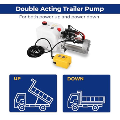 3 Quart Hydraulic Pump 12V DC Double Acting Hydraulic Power Unit w/Plastic Reservoir for Dump Trailer Car Lifting Platforms