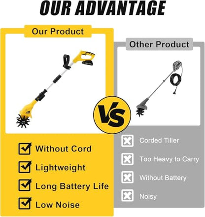 Cordless Electric Garden Tiller Cultivator, Lightweight Rototiller for Gardening,7.8-Inch Tilling Width,5-Inch Depth for Soil Preparation, Weeding, and Gardening 2 Batteries