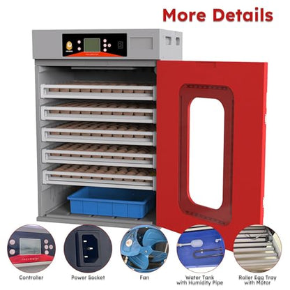 Commercial Cabinet Incubator for Hatching Eggs, Digital Hatcher with Auto Temperature & Humidity Control & Intelligent Humidification System - size: 400 Egg