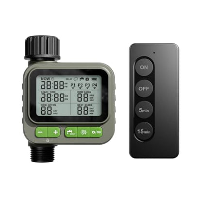 Sprinkler Timer with remote control, Programmable Water Timer for Garden Hose, Outdoor Hose Faucet Timed with 4 Plans/Rain Delay/Automatic Watering controller System, Digital Irrigation for Yard, Lawn