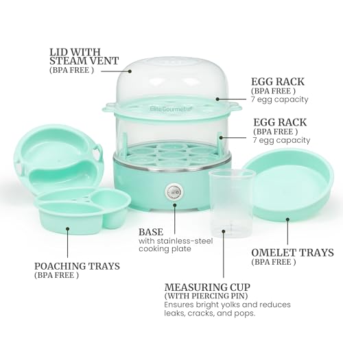 Elite Gourmet EGC1215M Easy Egg Cooker, Two-Tiered, 14-Egg, Mint - color: Mint, size: 14-Egg