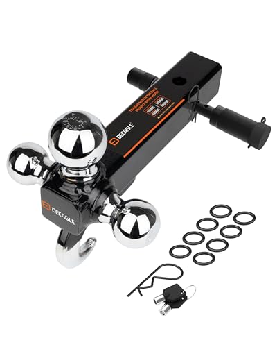 DEEAGLE 3 Ball Hitch with Hook, Tri Ball Hitch with 3.5” Hitch Pin Lock - style: Ball Hitch with Lock