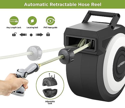 Tuyeho Heavy-Duty Automatic Retractable Garden Hose Reel 90FT Wall Mount - size: 1/2" 90FT