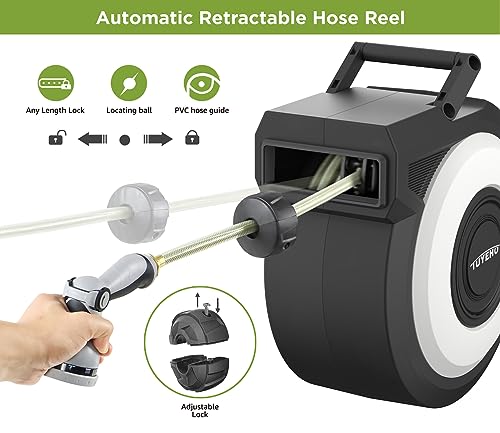Tuyeho Heavy-Duty Automatic Retractable Garden Hose Reel 90FT Wall Mount - size: 1/2" 90FT
