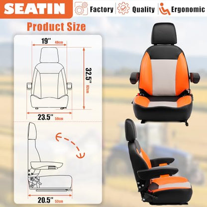 SEATIN Universal Tractor Seat, Zero Turn Mower Seat (orange/Black) - color: orange/Black/gray