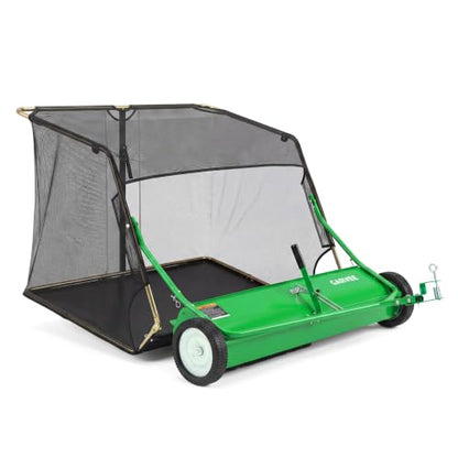 Garvee 42" Lawn Sweeper Tow Behind with 14.13 Cu. ft. Hopper - color: Green, size: 42 Inch