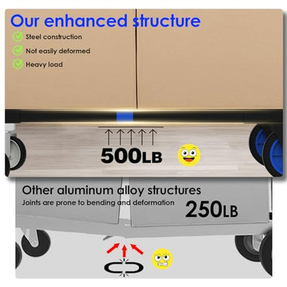 Suzhi Foldable Hand Truck Moving Dolly Cart with 4 Wheels, 500 Lbs Load,2 Straps, Pre-Assembled, Save Room, Easy Folding Dolly for Furniture, Appliances, Boxes, Warehouse & Office Transport - color: Black