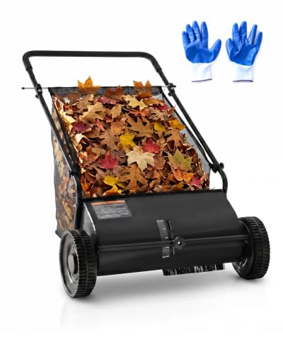 Push Lawn Sweeper, 33.4 in Yard Sweeper with 8 cu ft Bag - color: Black, size: 33.4 in