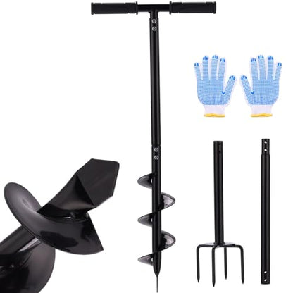 2 in 1 Hand Auger Spiral Drill, 4 x 44.5inch Post Hole Digger for Planting