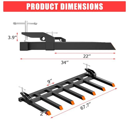 Garvee Clamp On Debris Forks to 68" Bucket, 5400lbs Capacity Heavy Duty Clamp On Pallet Forks Bucket Forks Attachments Fit for Loader Bucket Skidsteer Tractor - size: 68'' Bucket